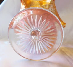 1930s Iridescent Marigold Pressed Glass Compote With Clear Base 12 1930s Iridescent Marigold Pressed Glass Compote With Clear Base -Lenox Shop 1930s iridescent marigold pressed glass compote with clear base 7490