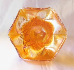 1930s Iridescent Marigold Pressed Glass Compote With Clear Base 9 1930s Iridescent Marigold Pressed Glass Compote With Clear Base -Lenox Shop 1930s iridescent marigold pressed glass compote with clear base 8140