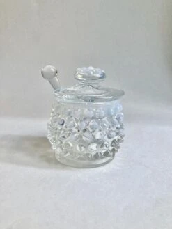 1940s Fenton Hobnail White Opalescent Mustard Pot -Lenox Shop 1940s fenton hobnail white opalescent mustard pot 0039
