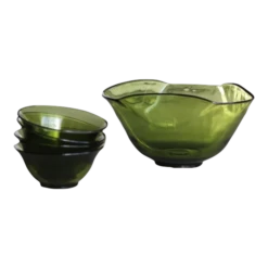 1950s Anchor Hocking Green Glass Salad Bowl Set- 5 Pieces