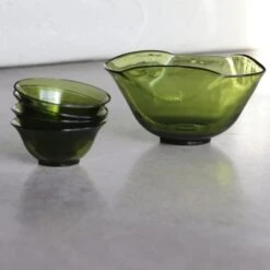 1950s Anchor Hocking Green Glass Salad Bowl Set- 5 Pieces -Lenox Shop 1950s anchor hocking green glass salad bowl set 5 pieces 7363
