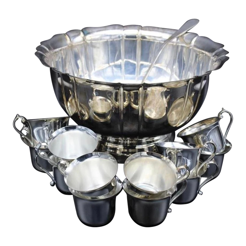 1960’s American Silverplate Punchbowl Set- 14 Pieces 3 1960’s American Silverplate Punchbowl Set- 14 Pieces