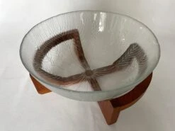 1960s Danish Glass Salad Serving Bowl On Curved Teak Wood Stand 17 1960s Danish Glass Salad Serving Bowl On Curved Teak Wood Stand -Lenox Shop 1960s danish glass salad serving bowl on curved teak wood stand 0529