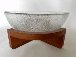 1960s Danish Glass Salad Serving Bowl On Curved Teak Wood Stand 13 1960s Danish Glass Salad Serving Bowl On Curved Teak Wood Stand -Lenox Shop 1960s danish glass salad serving bowl on curved teak wood stand 0631