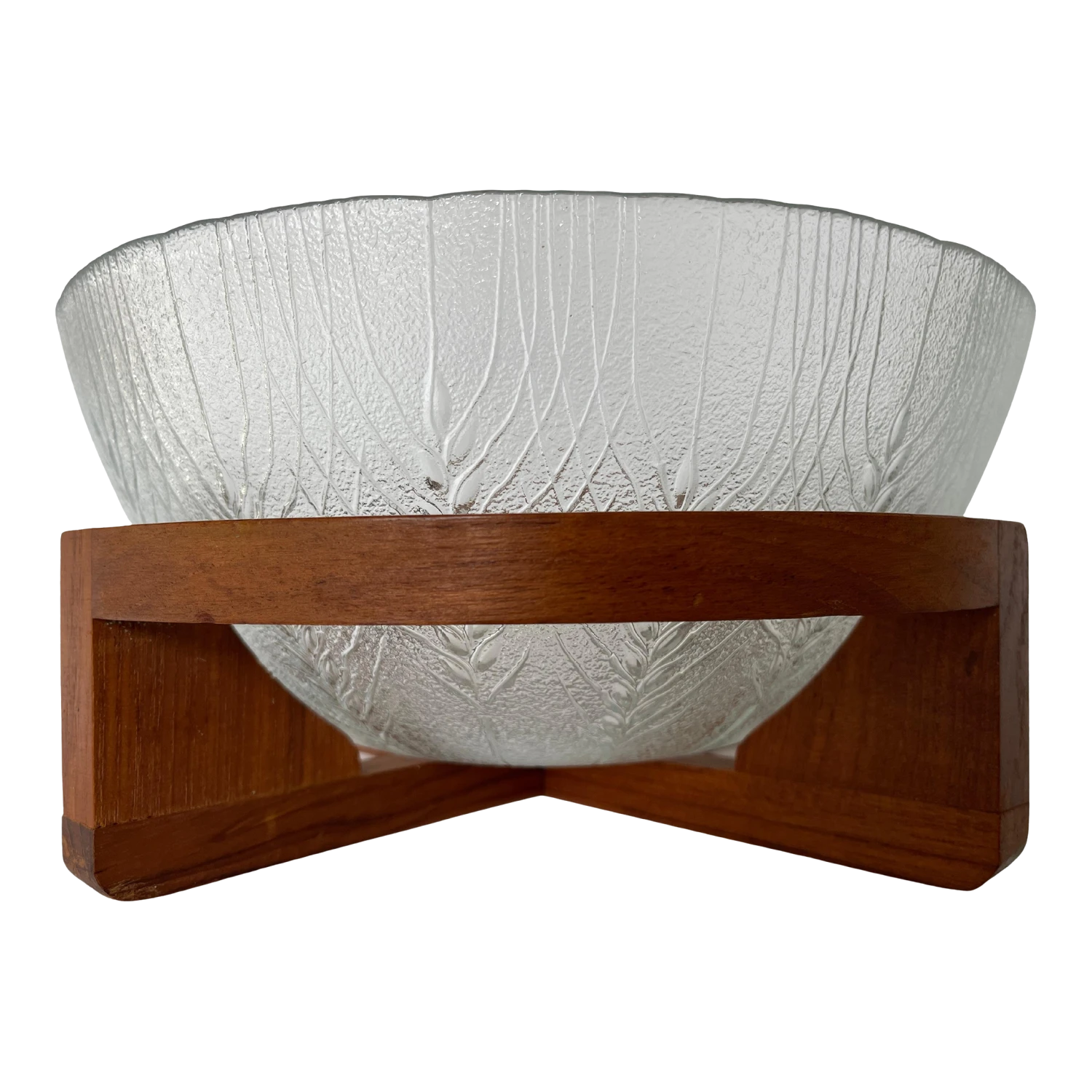 1960s Danish Glass Salad Serving Bowl On Curved Teak Wood Stand 3 1960s Danish Glass Salad Serving Bowl On Curved Teak Wood Stand