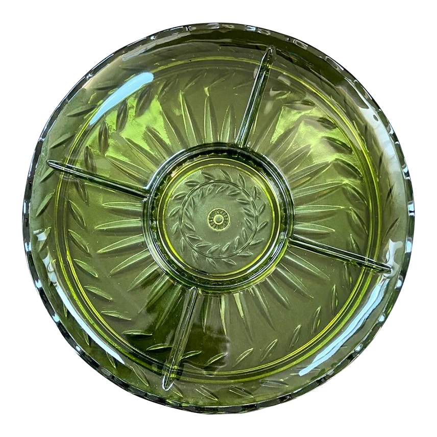 1960s Indiana Glass Green Party Platter 3 1960s Indiana Glass Green Party Platter