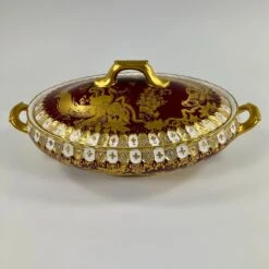 1960s Royal Crown Derby Bone China Paradise Maroon Oval Covered Vegetable Dish -Lenox Shop 1960s royal crown derby bone china paradise maroon oval covered vegetable dish 6732