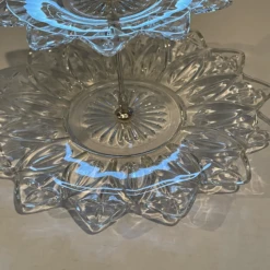 1960s Vintage Petal Flower 2 Tier Clear Pressed Glass Serving Tray 20 1960s Vintage Petal Flower 2 Tier Clear Pressed Glass Serving Tray -Lenox Shop 1960s vintage petal flower 2 tier clear pressed glass serving tray 0440