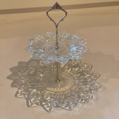 1960s Vintage Petal Flower 2 Tier Clear Pressed Glass Serving Tray 13 1960s Vintage Petal Flower 2 Tier Clear Pressed Glass Serving Tray -Lenox Shop 1960s vintage petal flower 2 tier clear pressed glass serving tray 7873