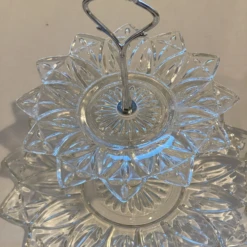 1960s Vintage Petal Flower 2 Tier Clear Pressed Glass Serving Tray 15 1960s Vintage Petal Flower 2 Tier Clear Pressed Glass Serving Tray -Lenox Shop 1960s vintage petal flower 2 tier clear pressed glass serving tray 9041