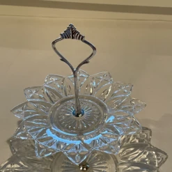 1960s Vintage Petal Flower 2 Tier Clear Pressed Glass Serving Tray 19 1960s Vintage Petal Flower 2 Tier Clear Pressed Glass Serving Tray -Lenox Shop 1960s vintage petal flower 2 tier clear pressed glass serving tray 9960