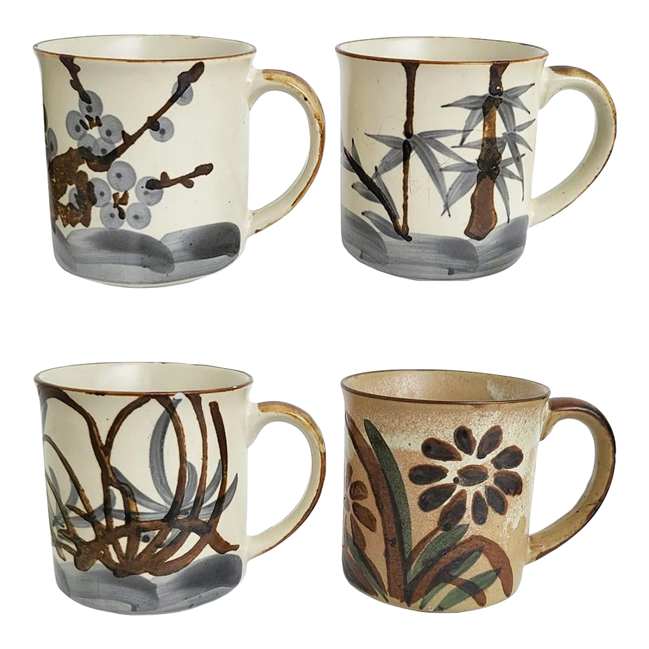 1970s Vintage Stoneware Coffee Cups- Set Of 4 3 1970s Vintage Stoneware Coffee Cups- Set Of 4