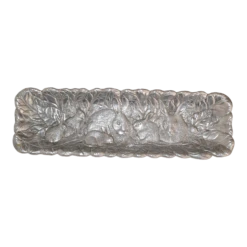 1990s Arthur Court Cast Aluminum Repousse Bunnies Rectangle Serving Platter Tray