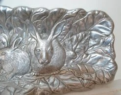 1990s Arthur Court Cast Aluminum Repousse Bunnies Rectangle Serving Platter Tray -Lenox Shop 1990s arthur court cast aluminum repousse bunnies rectangle serving platter tray 3074