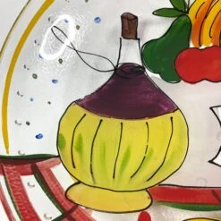 1990s Large Round Handpainted Fiasco Wine Bottle Cheese Fruit Glass Bowl, Made In Italy -Lenox Shop 1990s large round handpainted fiasco wine bottle cheese fruit glass bowl made in italy 2323