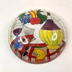 1990s Large Round Handpainted Fiasco Wine Bottle Cheese Fruit Glass Bowl, Made In Italy -Lenox Shop 1990s large round handpainted fiasco wine bottle cheese fruit glass bowl made in italy 2738