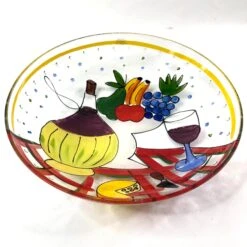 1990s Large Round Handpainted Fiasco Wine Bottle Cheese Fruit Glass Bowl, Made In Italy -Lenox Shop 1990s large round handpainted fiasco wine bottle cheese fruit glass bowl made in italy 4023