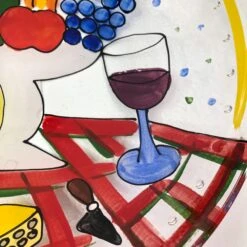 1990s Large Round Handpainted Fiasco Wine Bottle Cheese Fruit Glass Bowl, Made In Italy -Lenox Shop 1990s large round handpainted fiasco wine bottle cheese fruit glass bowl made in italy 4179