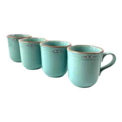 1990s Noritake Boulder Ridge Turquoise Aztec Coffee Mugs- Set Of 4