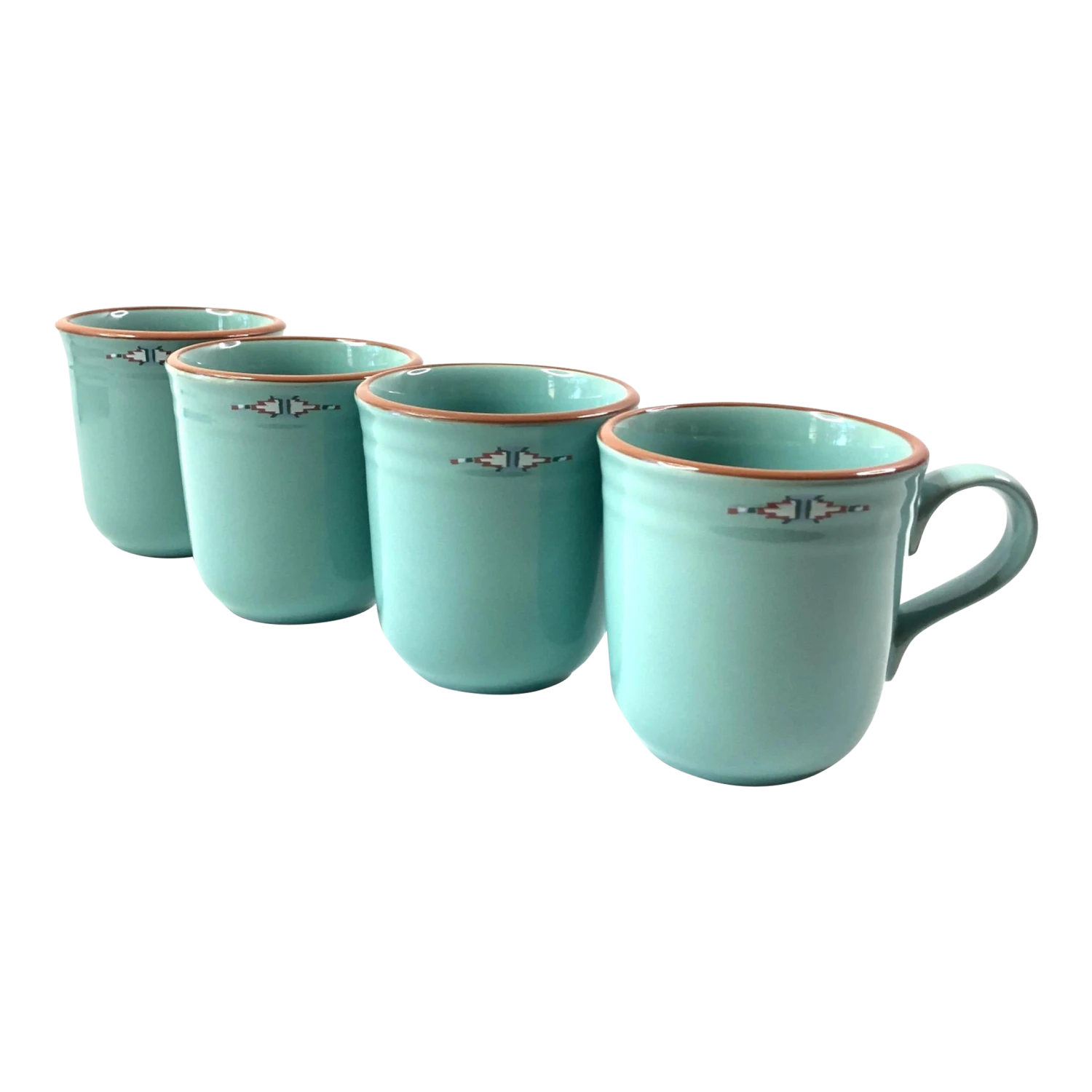 1990s Noritake Boulder Ridge Turquoise Aztec Coffee Mugs- Set Of 4 3 1990s Noritake Boulder Ridge Turquoise Aztec Coffee Mugs- Set Of 4