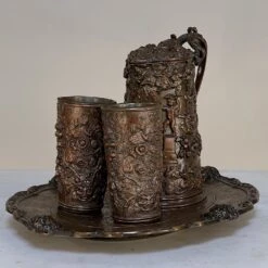 19th Century French Renaissance Revival Ceremonial Wine Goblets, Pitcher & Platter Set- 4 Pieces -Lenox Shop 19th century french renaissance revival ceremonial wine goblets pitcher and platter set 4 pieces 9536