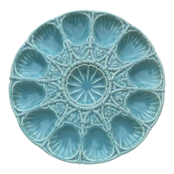 19th Century Majolica Aqua Shell Oyster Platter Sarreguemines
