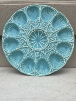 19th Century Majolica Aqua Shell Oyster Platter Sarreguemines -Lenox Shop 19th century majolica aqua shell oyster platter sarreguemines 0669