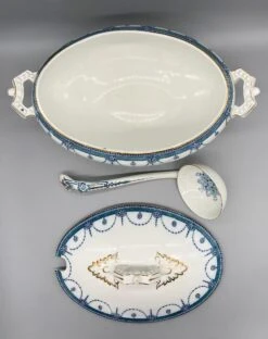 20th Century English Wood And Sons Blue And White Tureen With Ladle And Underplate- Venice Pattern -Lenox Shop 20th century english wood and sons blue and white tureen with ladle and underplate venice pattern 2973
