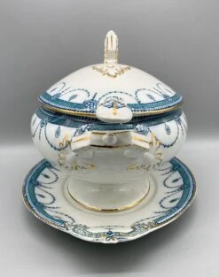 20th Century English Wood And Sons Blue And White Tureen With Ladle And Underplate- Venice Pattern -Lenox Shop 20th century english wood and sons blue and white tureen with ladle and underplate venice pattern 9538
