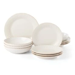 Lenox French Perle Groove White 12-Piece Dinnerware Set