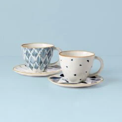 Lenox Blue Bay 4-Piece Teacup & Saucer Set