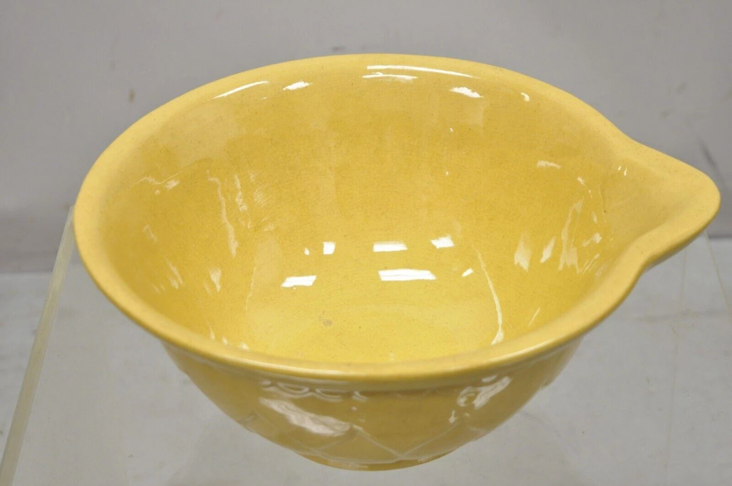 American Provincial Country Primitive Yellow Pottery Ceramic Wash Basin Bowl 4 American Provincial Country Primitive Yellow Pottery Ceramic Wash Basin Bowl - Image 2