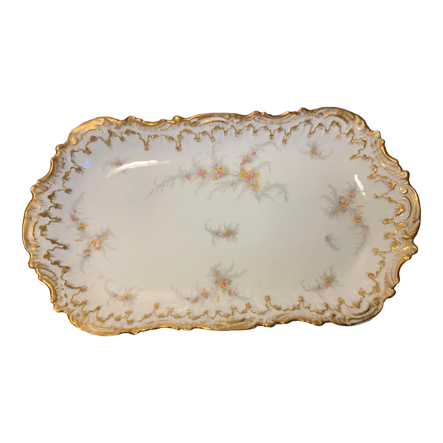 Antique 19th Century Limoges Porcelain Gold Rimmed Serving Platter 3 Antique 19th Century Limoges Porcelain Gold Rimmed Serving Platter