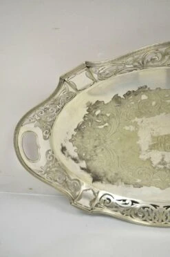 Antique D & H England 24" Silver Silver Plated Pierced Scalloped Platter Tray -Lenox Shop antique d and h england 24 silver silver plated pierced scalloped platter tray 0134
