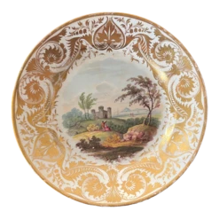 Antique Early 19th Century Derby Porcelain Landscape Plate Titled "In Devonshire"