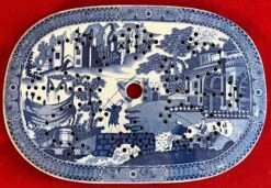 Antique Early 19th Century English Staffordshire Pearlware Blue & White Transfer Ware Mazarin Strainer For A Platter With Chinese Decoration -Lenox Shop antique early 19th century english staffordshire pearlware blue and white transfer ware mazarin strainer for a platter with chinese decoration 3688