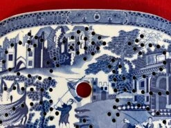 Antique Early 19th Century English Staffordshire Pearlware Blue & White Transfer Ware Mazarin Strainer For A Platter With Chinese Decoration -Lenox Shop antique early 19th century english staffordshire pearlware blue and white transfer ware mazarin strainer for a platter with chinese decoration 5745