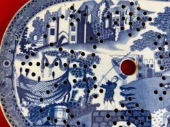 Antique Early 19th Century English Staffordshire Pearlware Blue & White Transfer Ware Mazarin Strainer For A Platter With Chinese Decoration -Lenox Shop antique early 19th century english staffordshire pearlware blue and white transfer ware mazarin strainer for a platter with chinese decoration 7406