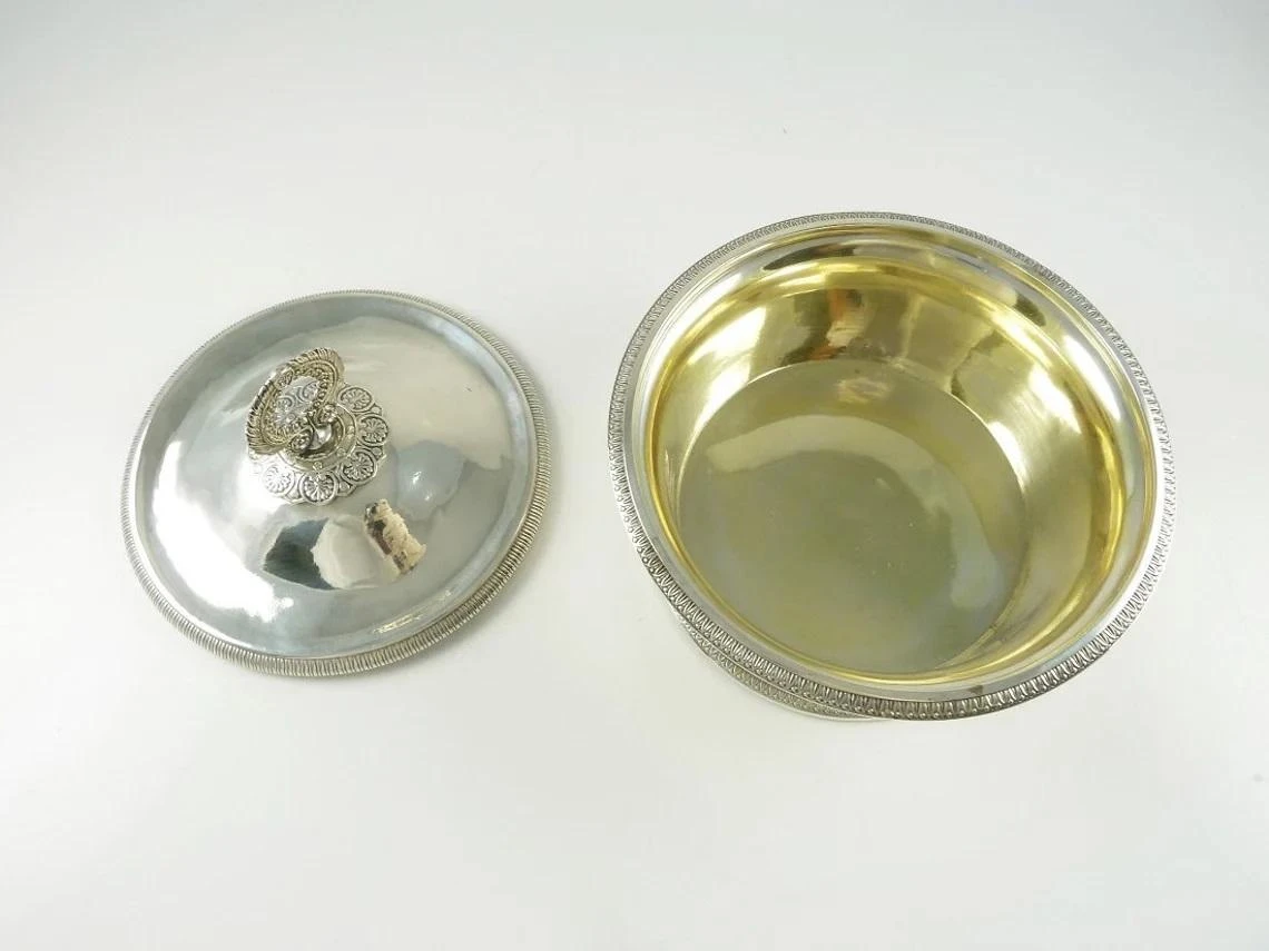 Antique French Silver 18th C Butter Dish Or Butter Tub, Vermeil Gilt Interior 10 Antique French Silver 18th C Butter Dish Or Butter Tub, Vermeil Gilt Interior - Image 8