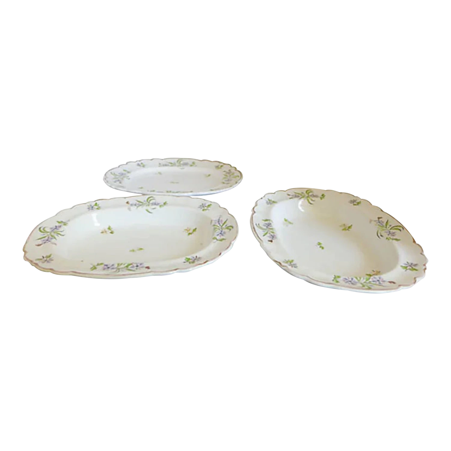 Antique Hand-Painted Floral Victorian 2 Bowls & Serving Platter 3 Antique Hand-Painted Floral Victorian 2 Bowls & Serving Platter