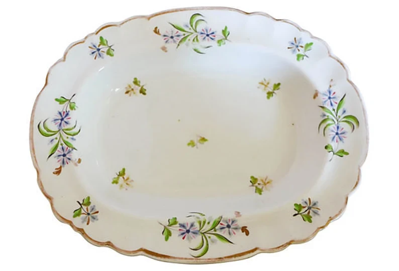 Antique Hand-Painted Floral Victorian 2 Bowls & Serving Platter 7 Antique Hand-Painted Floral Victorian 2 Bowls & Serving Platter - Image 5