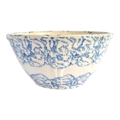 Antique Large 19th-Century Blue And White Spongeware Bowl