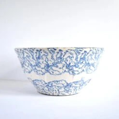 Antique Large 19th-Century Blue And White Spongeware Bowl -Lenox Shop antique large 19th century blue and white spongeware bowl 6967