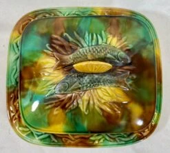 Antique Majolica Covered Sardine Box /Serving Dish Made In England - Circa 19th Century -Lenox Shop antique majolica covered sardine box serving dish made in england circa 19th century 6220