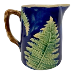 Antique Majolica Creamer/Jug Decorated With Ferns And Floral Motif From England - Circa 19th Century