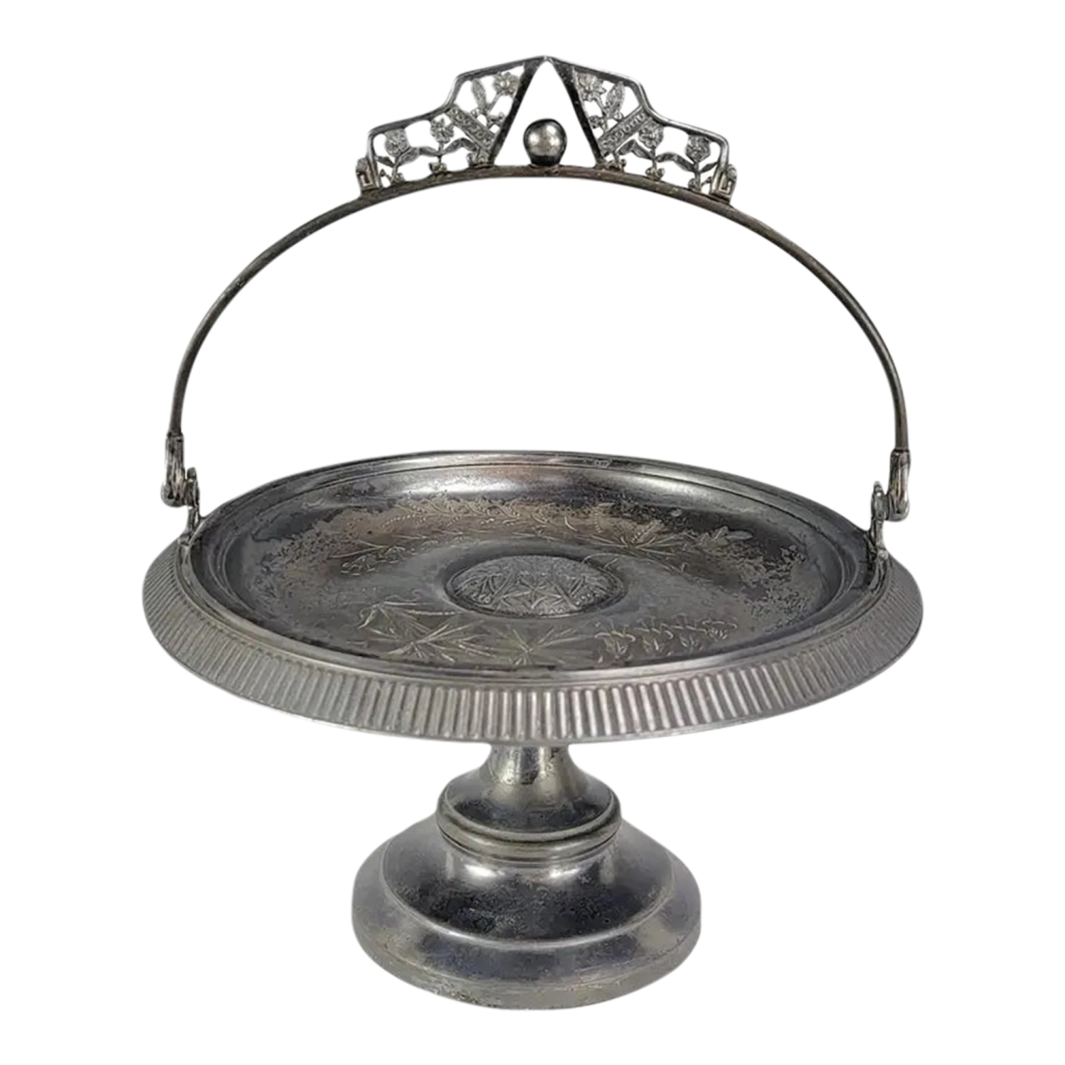 Antique Pairpoint Quadruple Plated Bridal Basket Compote With Etched Birds And Flowers #1223 3 Antique Pairpoint Quadruple Plated Bridal Basket Compote With Etched Birds And Flowers #1223