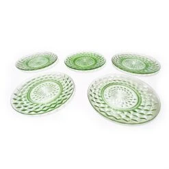 Art Deco Jeannette Glass Co. Lime Green Depression Glass Hex Optic, Cubist Dinner Plates - 5 Pieces -Lenox Shop art deco jeannette glass co lime green depression glass hex optic cubist dinner plates 5 pieces 4028
