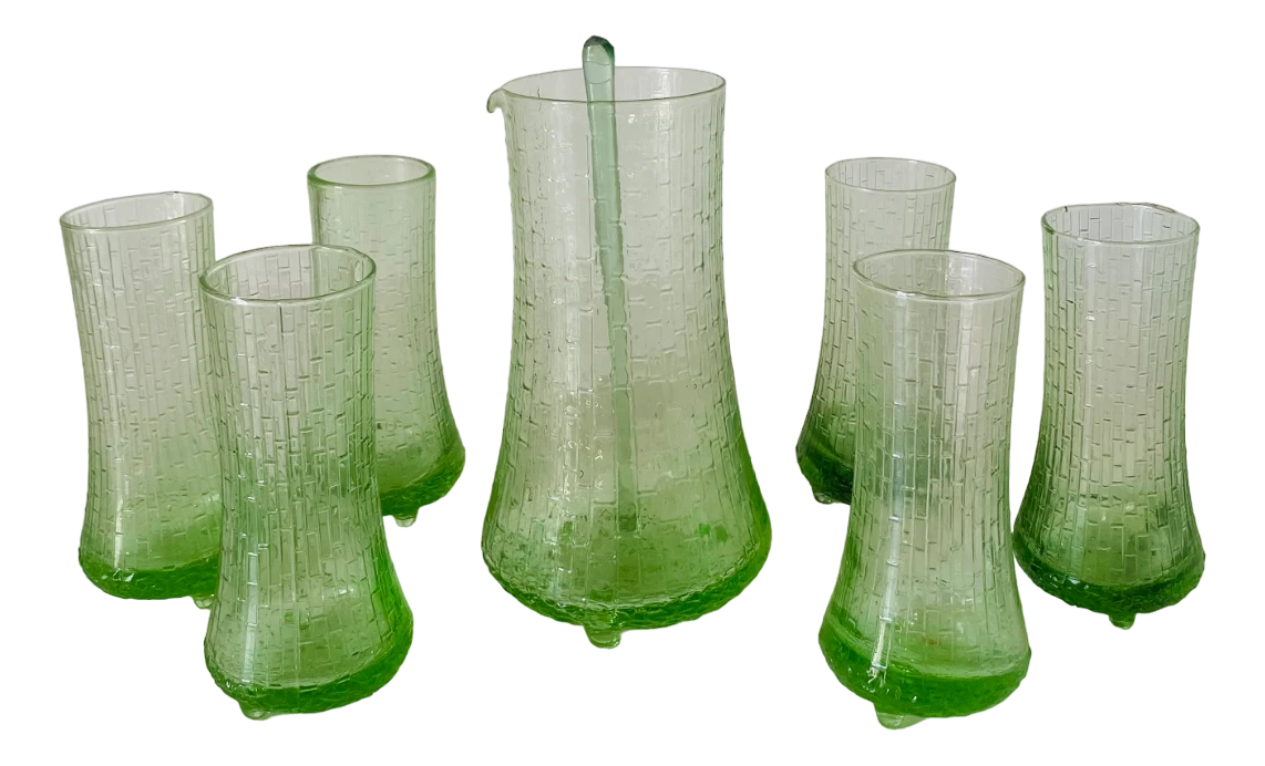 Cocktail Service In Green Color, 1960s, Set Of 7 3 Cocktail Service In Green Color, 1960s, Set Of 7