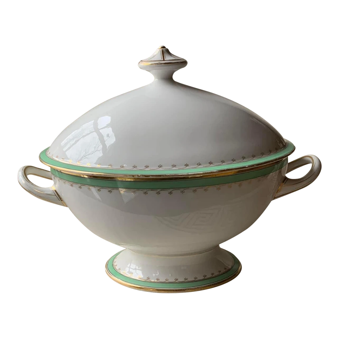 Early 19th Century Antique French Green & Gilt Porcelain Large Soup Tureen 3 Early 19th Century Antique French Green & Gilt Porcelain Large Soup Tureen