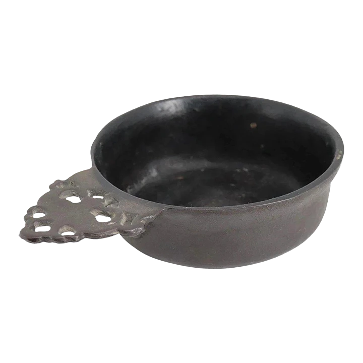 English William Bullock & Co. Patinated Cast Iron One-handle Porringer 3 English William Bullock & Co. Patinated Cast Iron One-handle Porringer
